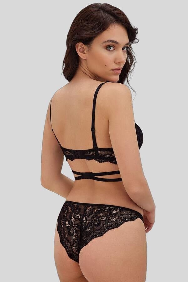 Arias Closet Deri Görünümlü Balenli Destekli Dolgulu Askıları Çıkabilen Fermuarlı Dantelli Büstiyer Sütyen ve Slip Takım