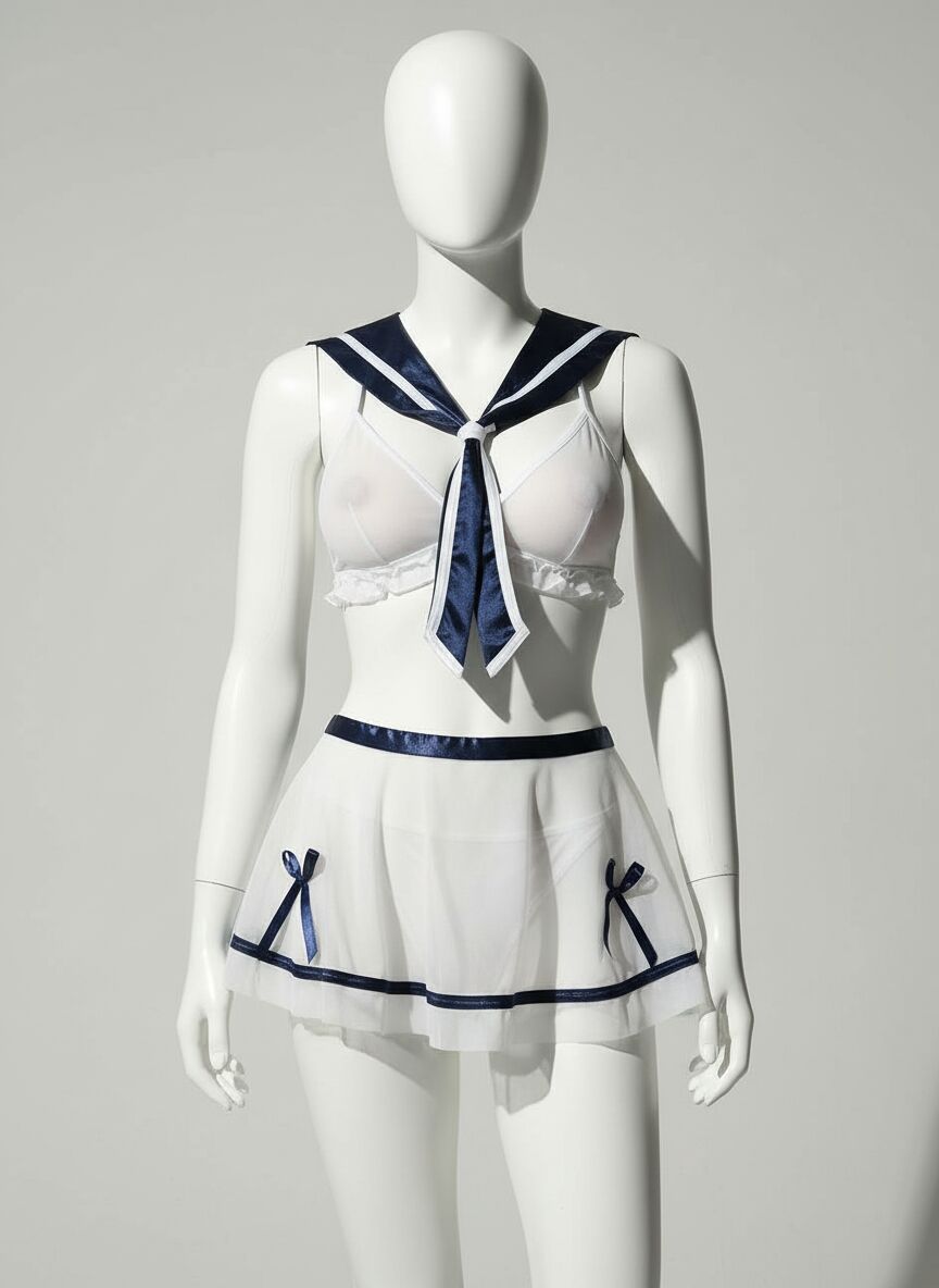 Arias Closet Şık Tasarım Fiyonk İslemeli Tül Etekli Fantezi Denizci Kız Kostümü