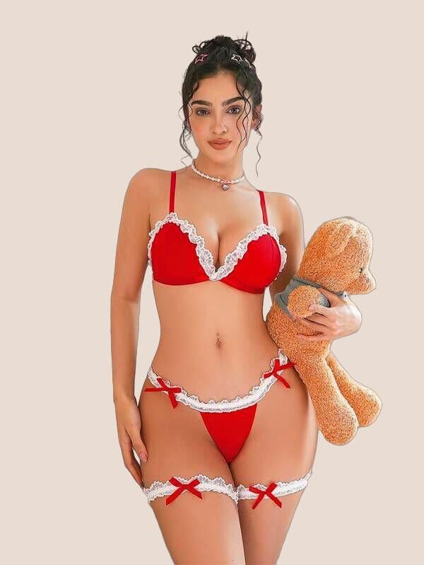 Arias Closet Boyunluklu Bacak Aksesuarlı Kırmızı Fantezi Hizmetçi Kostümü