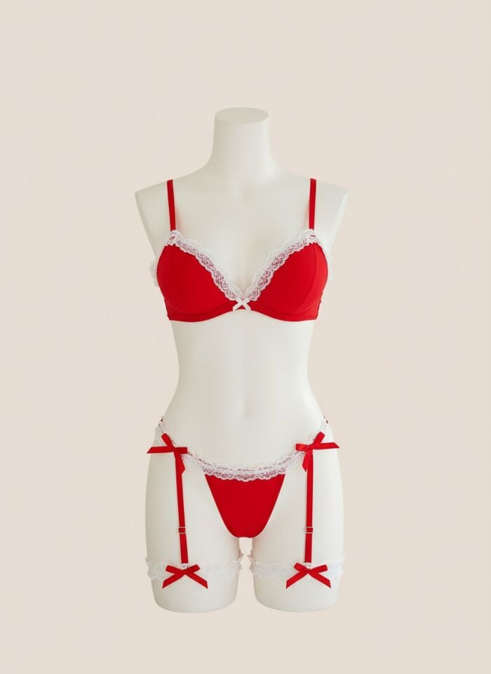 Arias Closet Boyunluklu Bacak Aksesuarlı Kırmızı Fantezi Hizmetçi Kostümü