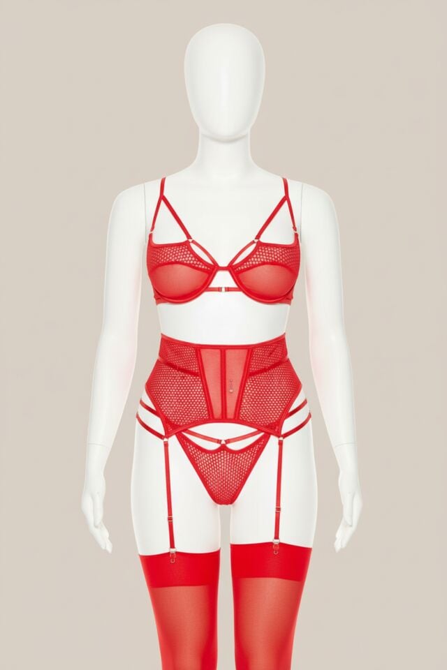 Arias Closet Fantezi File Tül Detaylı Kırmızı Jartiyer  Takım