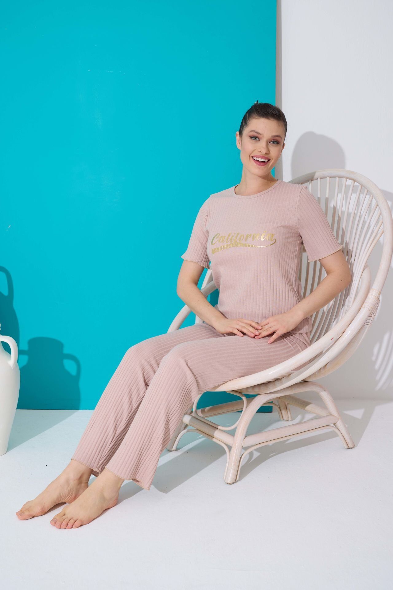 Polkan 19031 Fitilli Kısa Kollu Bayan Pijama Takımı