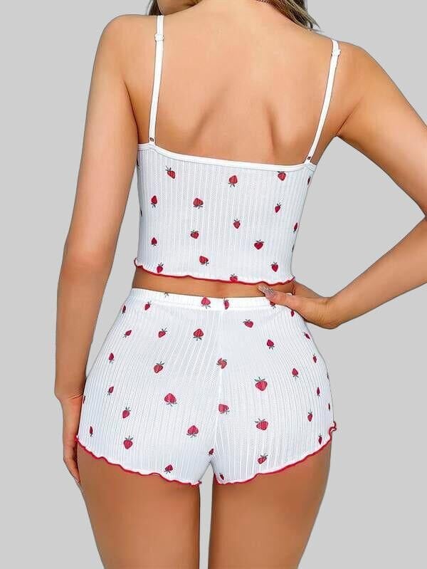 Arias Closet Beyaz Üstüne Çilek Desenli Askılı Şortlu Pijama Takımı