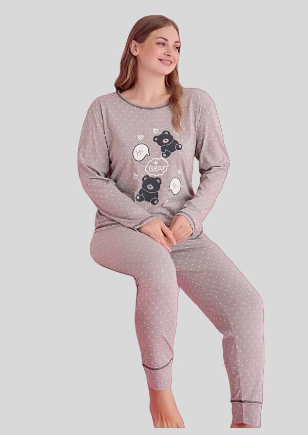Arias Closet Büyük Beden Pamuklu Hi Bear Ayıcık Desenli Pijama Takımı