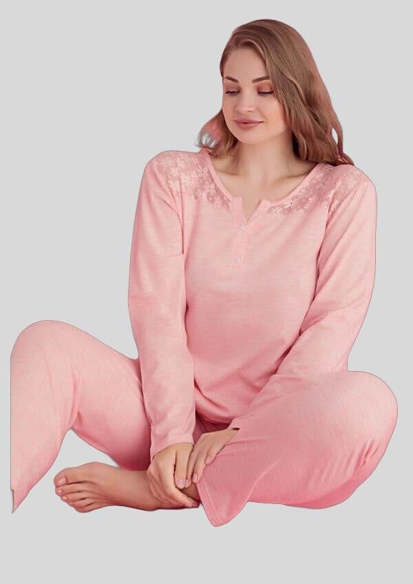 Arias Closet Büyük Beden Pamuklu Dantel İşlemeli Pijama Takımı