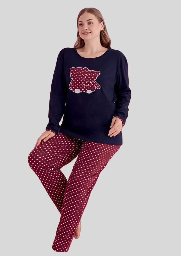 Arias Closet Büyük Beden Pamuklu Ayıcık Desenli Pijama Takımı