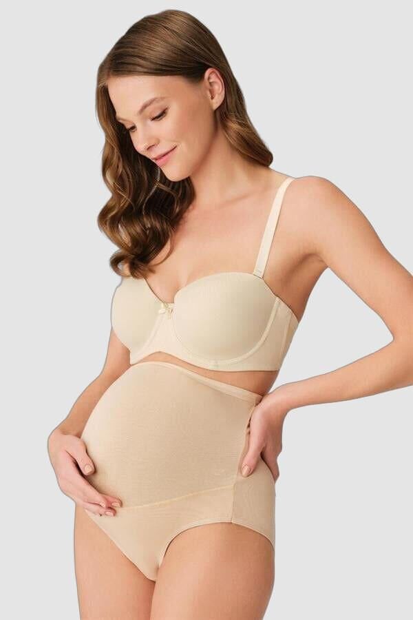 Pamuk ve Modal Kumaş Yüksek Bel Ten Hamile Külodu