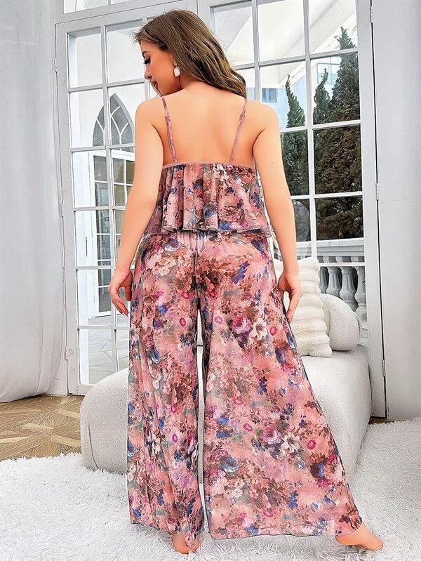 Arias Closet Özel Tasarım Büyük Beden Çiçek Desenli Bol Kesim 2'li Pijama Takımı