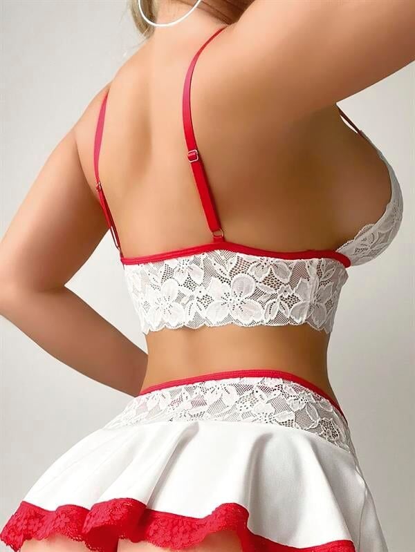 Arias Closet Beyaz Bustiyer ve Mini Etekli Fantezi Hemşire Kostümü