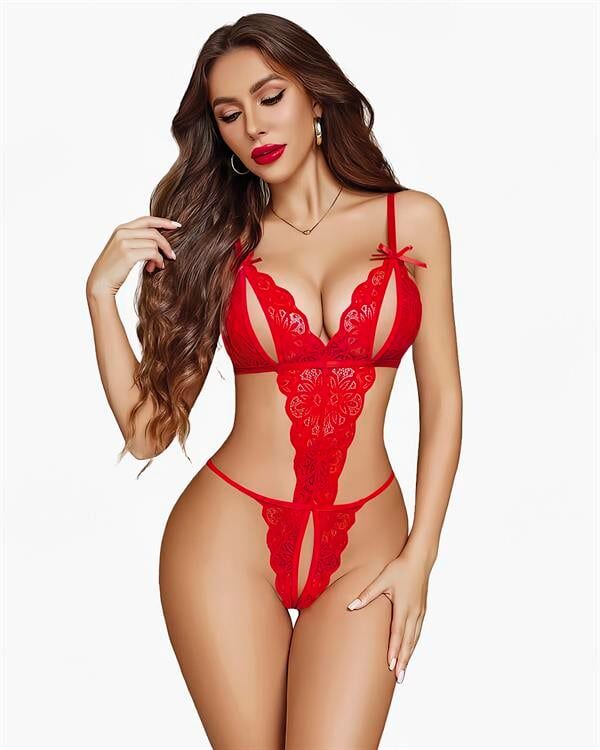 Arias Closet Özel Bölgesi Açık Göğüs Detaylı Kırmızı Fantezi Body