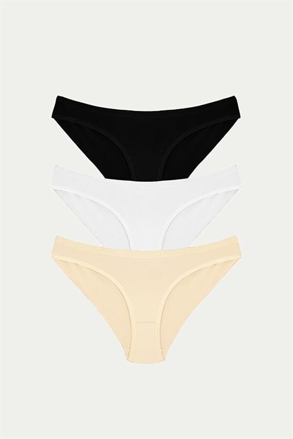 Arias Closet Pamuklu Siyah Beyaz Ten Rengi 3'lü Külot