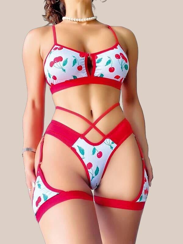 Arias Closet Bacak Bantlı Kiraz Desenli Jartiyer Takımı