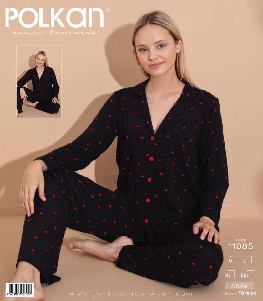 Polkan 11085 Bayan Uzun Kollu Milan Pijama Takım 4'lü