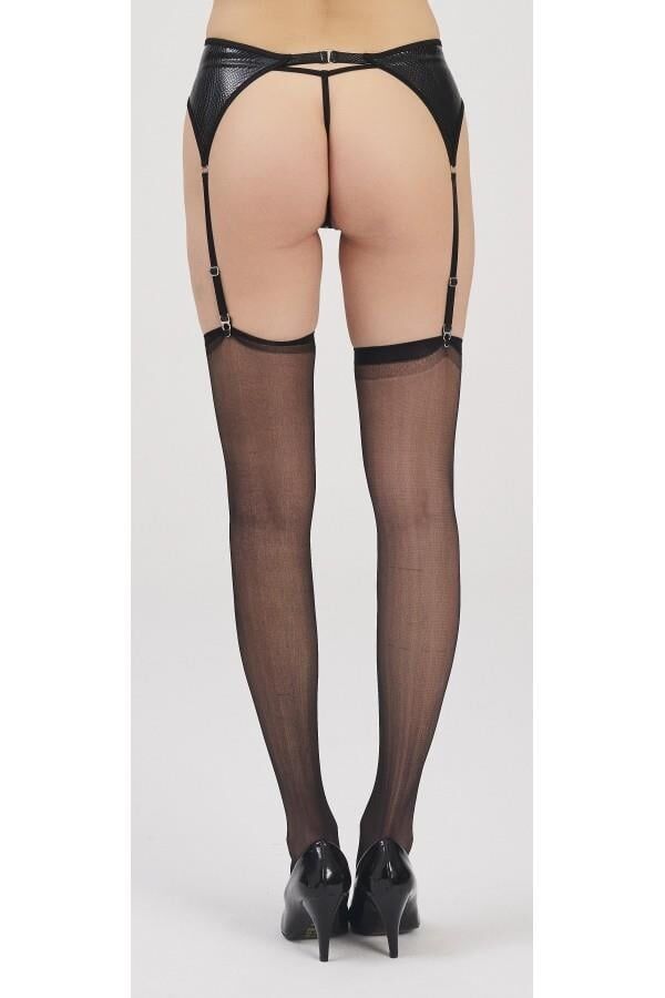 Moonlight 3219 Siyah Deri Görünümlü Jartiyer String Takımı