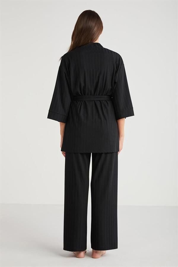 Penye Mood 3'lü Kısa Kol Sabahlık Pijama Takımı