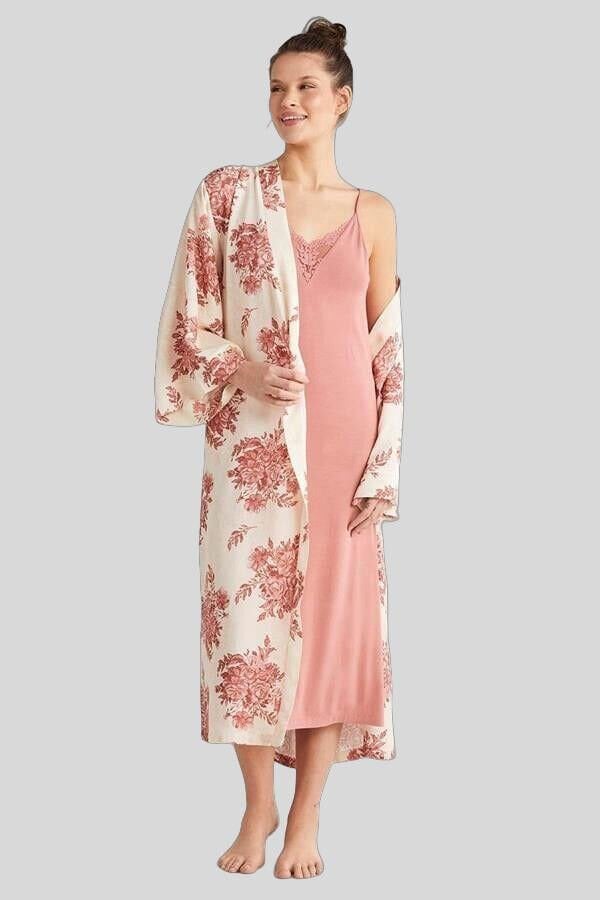 Catherine's %100 Viskon Çiçek Desen 2'li Sabahlık Gecelik Takımı