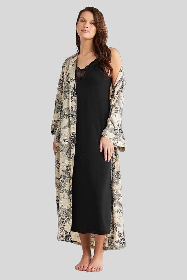 Penye Mood %100 Viskon Çiçek Desen 2'li Sabahlık Gecelik Takımı