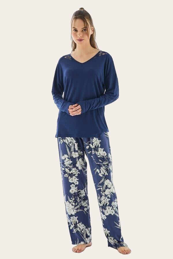 Kadın Uzun Kol T-shirt ve Pantolon Pijama Takımı