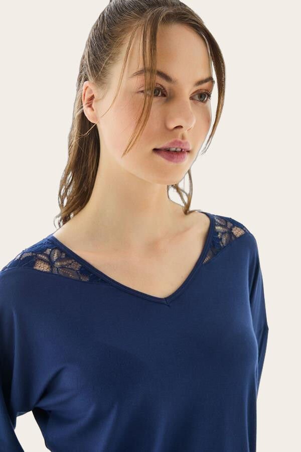 Kadın Uzun Kol T-shirt ve Pantolon Pijama Takımı