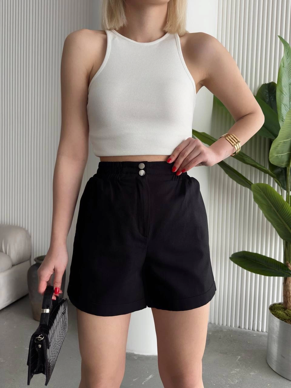 Çıtçıtlı gabardin şort