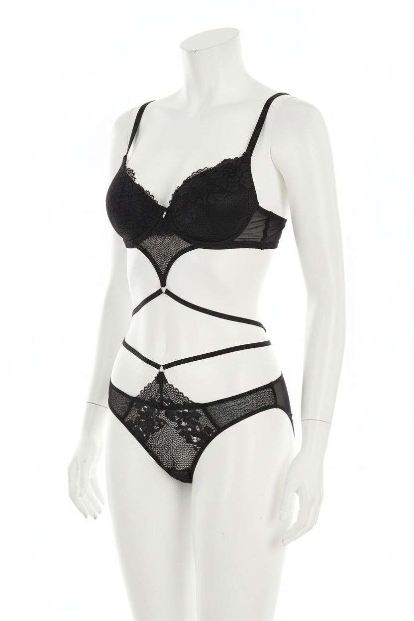 Arias Closet Balenli Destekli Dolgulu Bel Detaylı Dantelli Sütyen ve Slip Takım