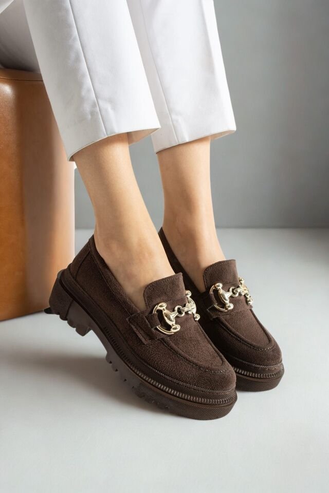 Loafers Tokası Değişebilen Günlük Kadın Süet Kahverengi Ayakkabı