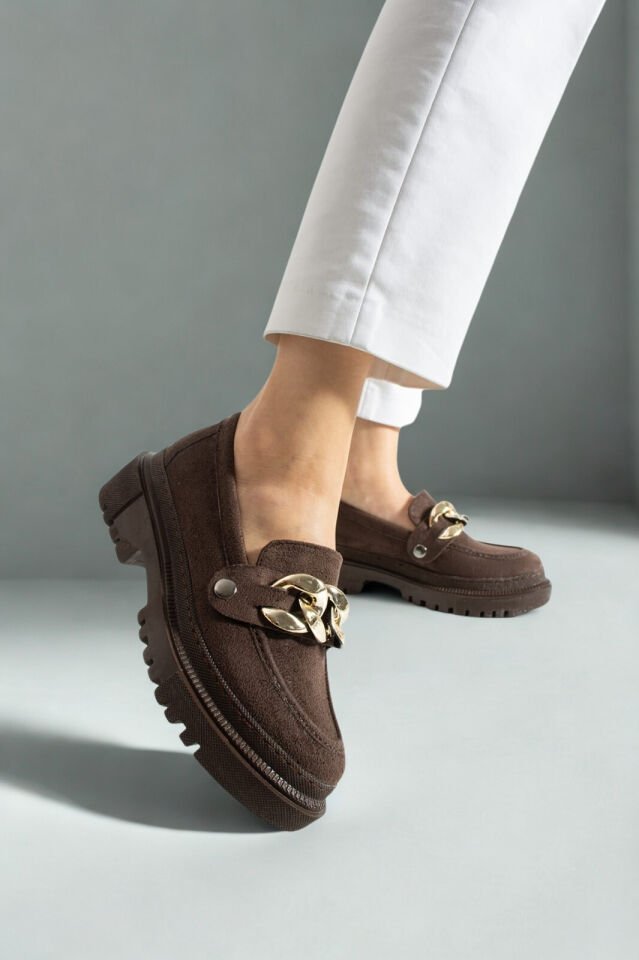 Loafers Tokası Değişebilen Günlük Kadın Süet Kahverengi Ayakkabı