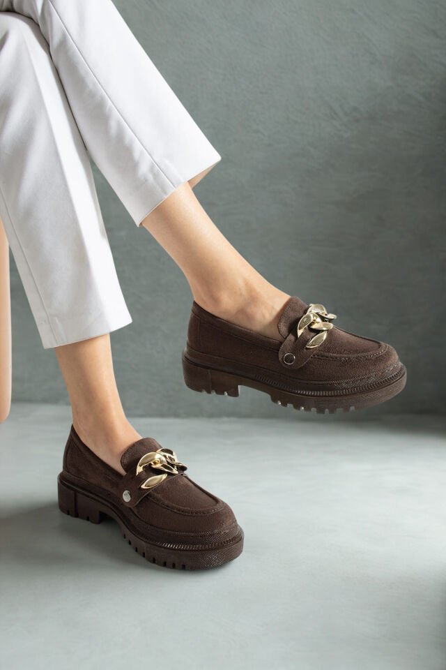Loafers Tokası Değişebilen Günlük Kadın Süet Kahverengi Ayakkabı