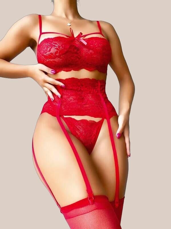 Arias Closet Jartiyerli Kırmızı Sütyen Külot Takım