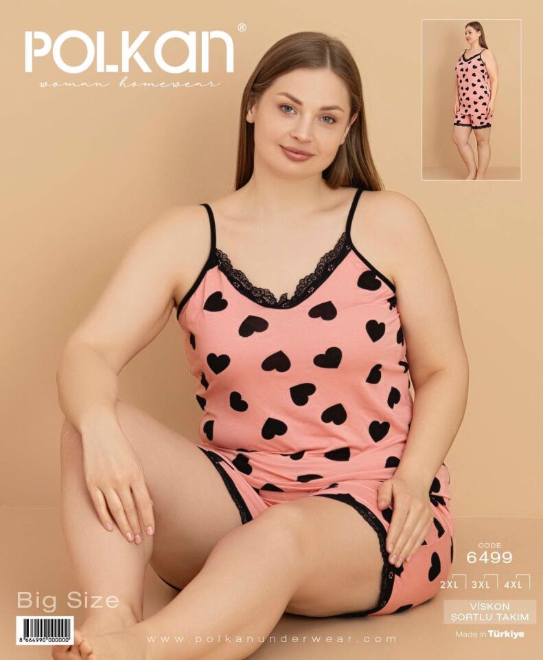 Polkan 6499 (2XL-3XL-4XL) Viskon Bayan Şortlu Takım 6'lı