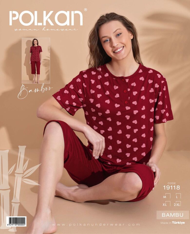 Polkan 19118 (M-L-XL-2XL) Kısa Kollu Kapri Bayan Bambu Pijama Takım 4'lü