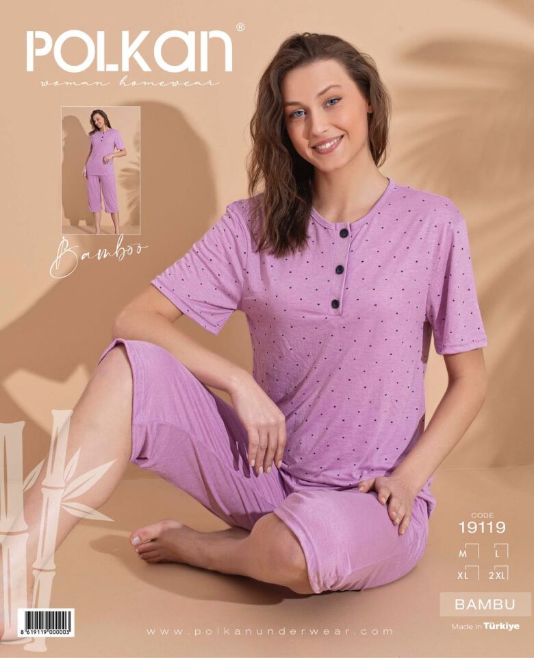 Polkan 19119 (M-L-XL-2XL) Kısa Kollu Kapri Bayan Bambu Pijama Takım 4'lü