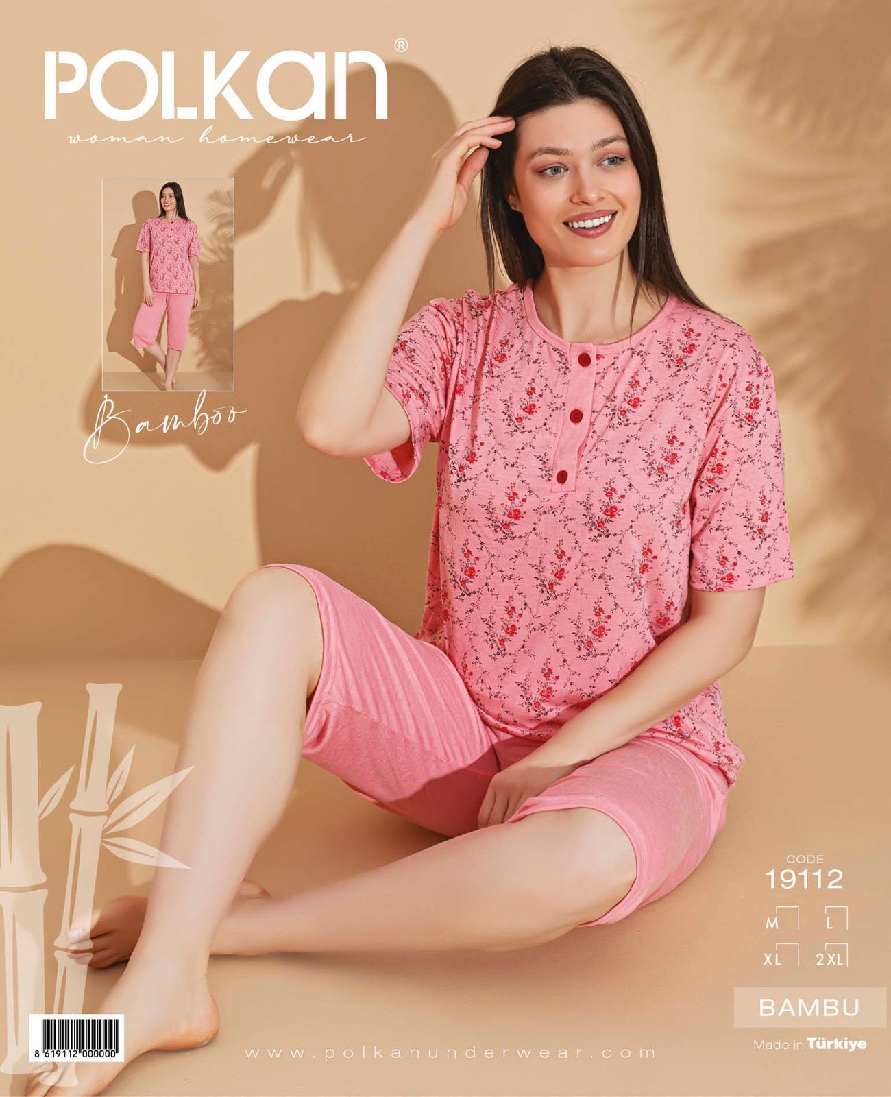 Polkan 19112 (M-L-XL-2XL) Kısa Kollu Kapri Bayan Bambu Pijama Takım 4'lü