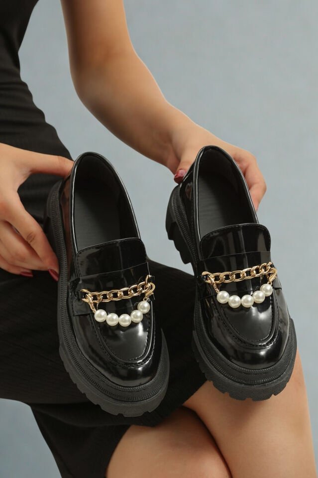 Loafer Günlük Kadın İnci Taş Detaylı Rahat Ayakkabı