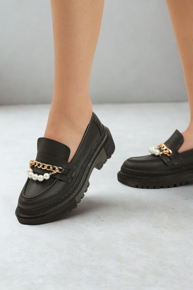 Loafer Günlük Kadın İnci Taş Detaylı Rahat Ayakkabı