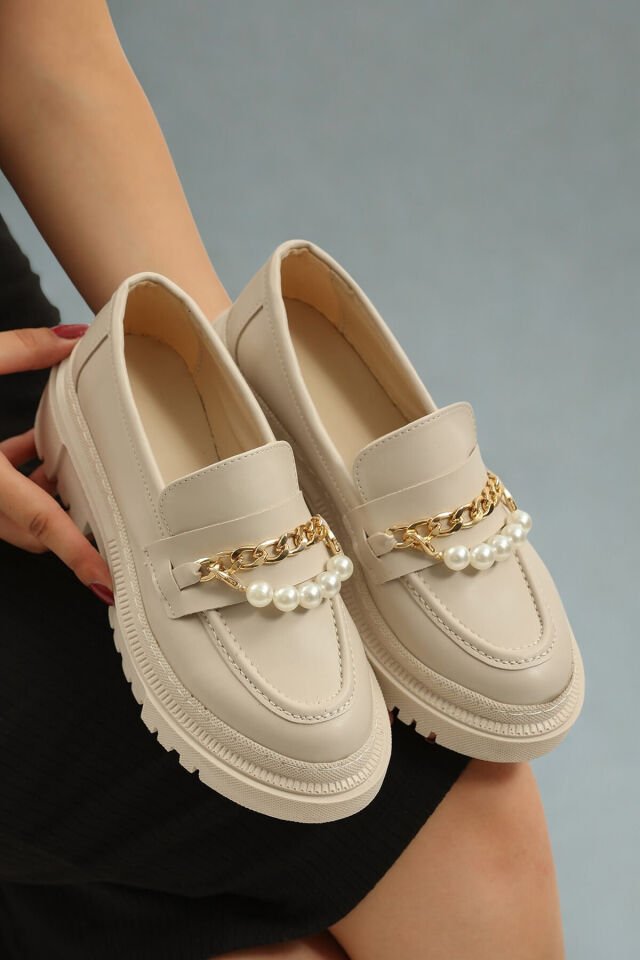 Loafer Günlük Kadın İnci Taş Detaylı Rahat Ayakkabı