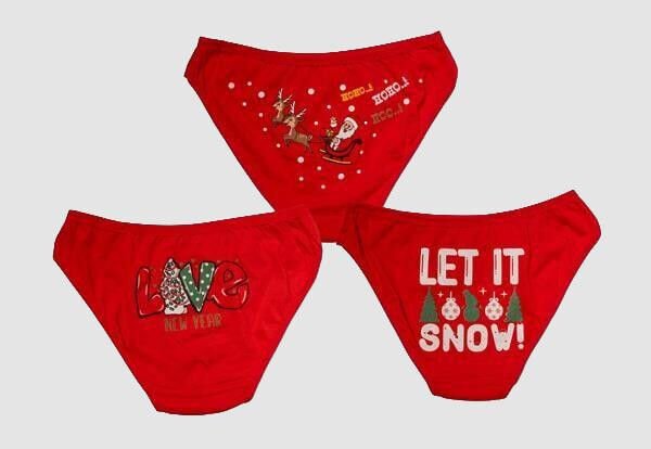 Arias Closet Kırmızı Yılbaşı Desenli 3'lü Pamuklu Külot Takımı