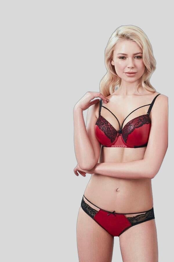 Arias Closet Deri Görünümlü Balenli Destekli Dolgulu Askıları Çıkabilen Yaka Detaylı Sütyen ve Slip Takım