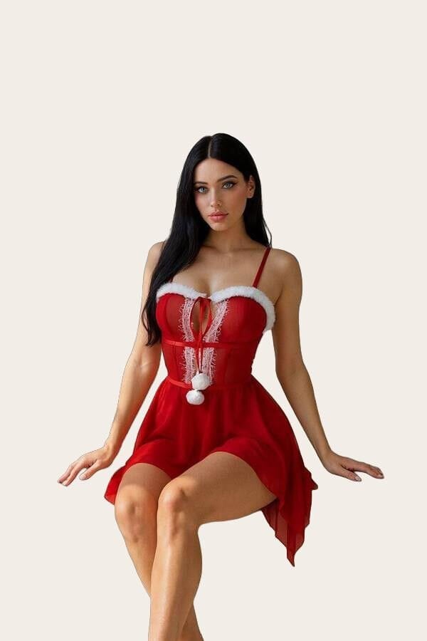 Arias Closet Kırmızı Dantel İşlemeli Fantezi Yılbaşı Özel Tül Gecelik