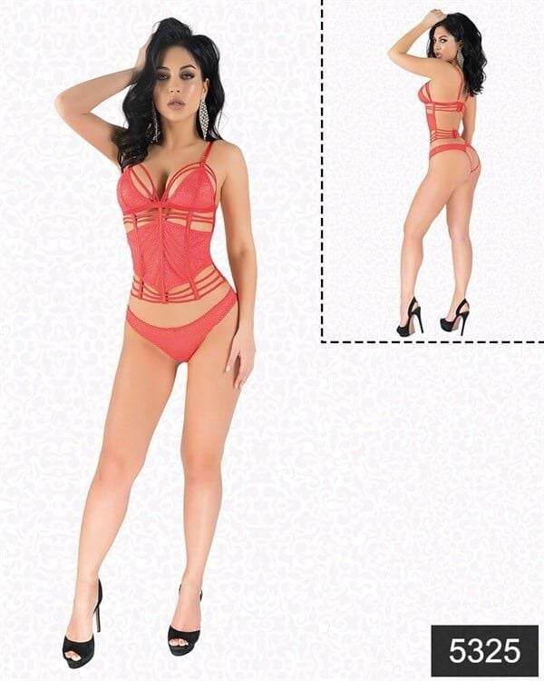 Arias Closet Kırmızı Simli Dantel Büstiyer Takım