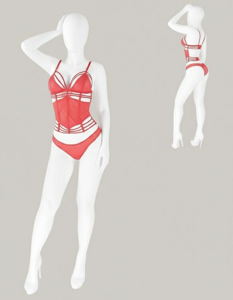 Arias Closet Kırmızı Simli Dantel Büstiyer Takım