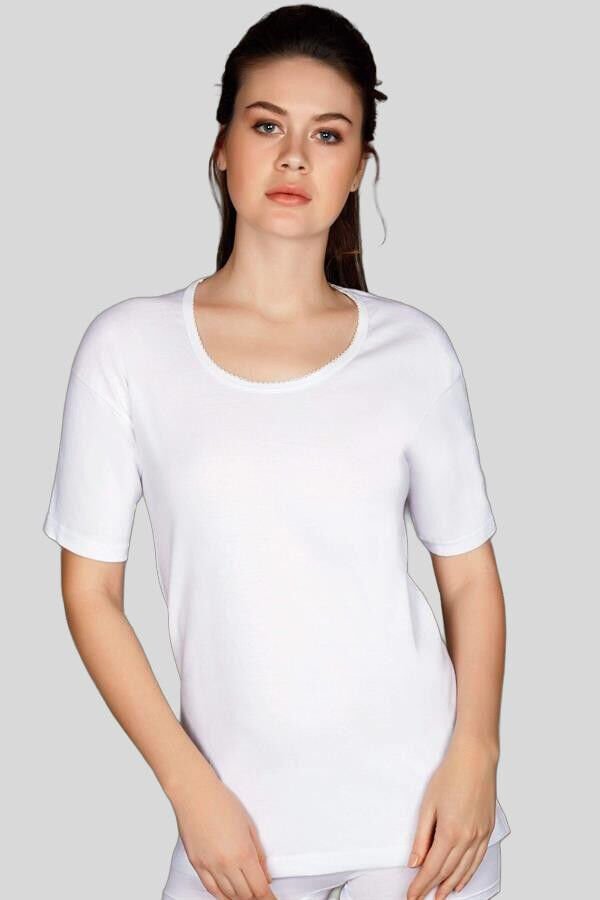 Kadın Pamuklu Ribana Geniş Yaka Kısa Kol F a T-Shirt