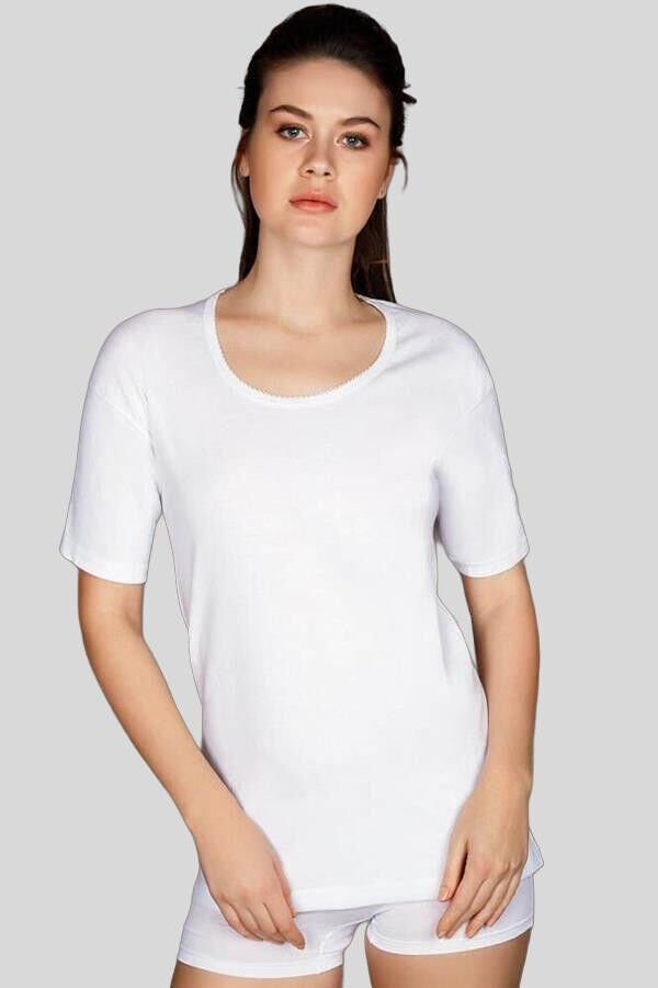 Kadın Pamuklu Ribana Geniş Yaka Kısa Kol F a T-Shirt