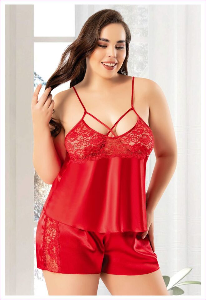 Miss Laris 4227 Battal Beden Bayan Saten Şortlu Takım