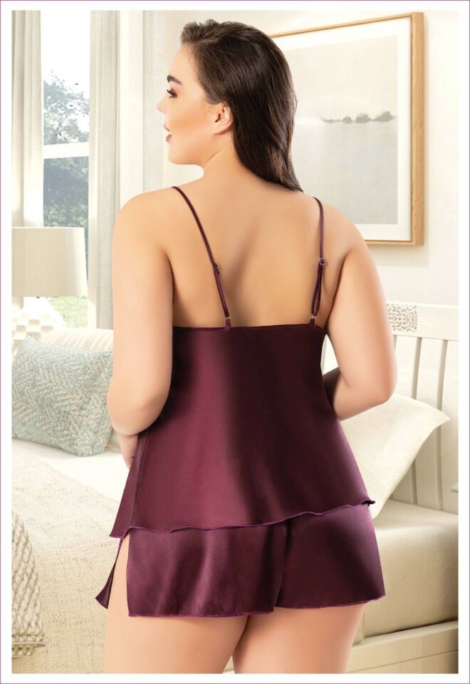 Miss Laris 4237 Battal Beden Bayan Saten Şortlu Takım