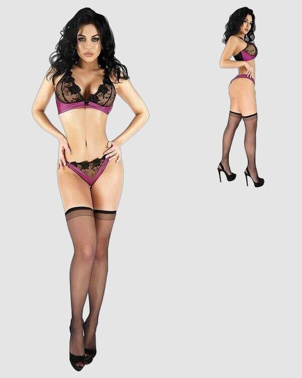 Arias Closet Saten Dantelli Fantazi Çorap Sütyen Tanga Set