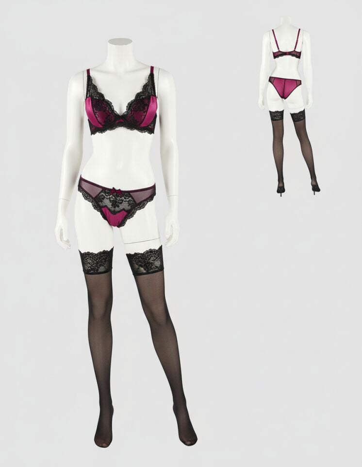 Arias Closet Saten Dantelli Fantazi Çorap Sütyen Tanga Set