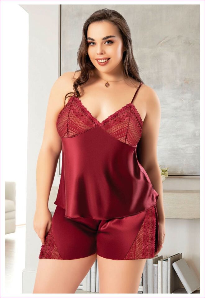 Miss Laris 4249 Battal Beden Bayan Saten Şortlu Takım