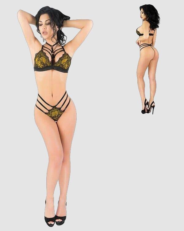 Arias Closet Seksi Sarı Lamine Jartiyer Takım