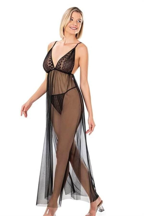 Arias Closet Siyah Kısa Tül Gecelik